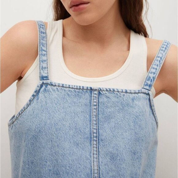 Mango Pocket Denim Pinafore Dress New - Picture 2 of 7